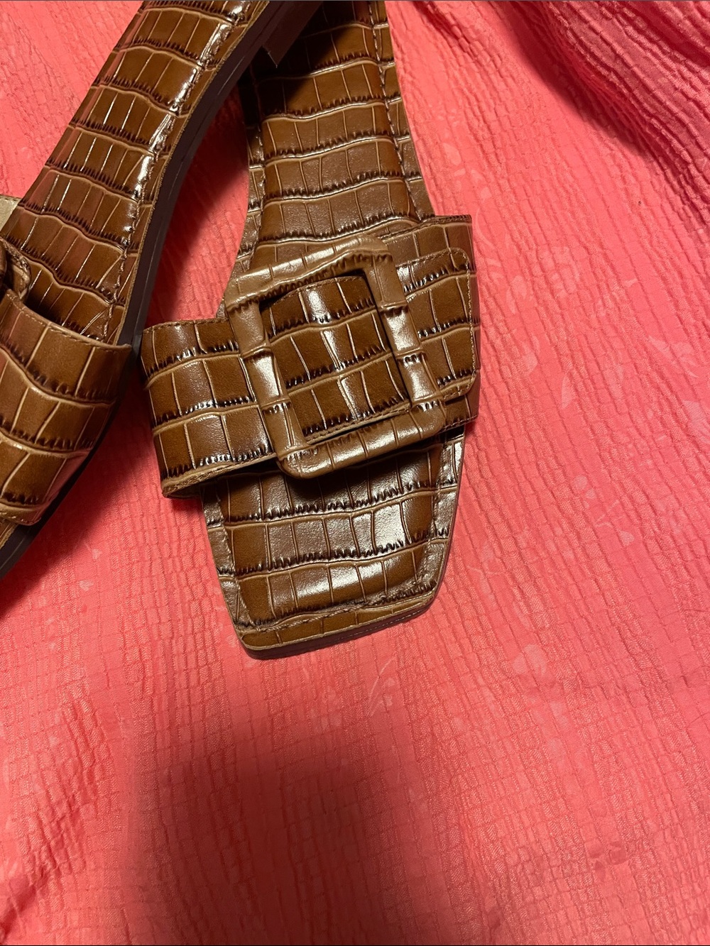 Ann Taylor Brown Croc-Embossed Slide Sandals - Picture 3 of 7